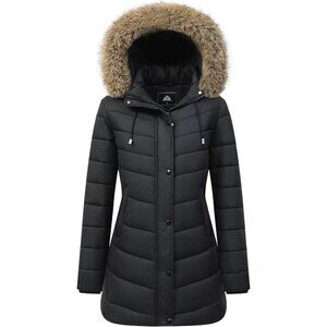 Long Winter Black Puffer Coat Warm Jacket Waterproof Hooded Parka